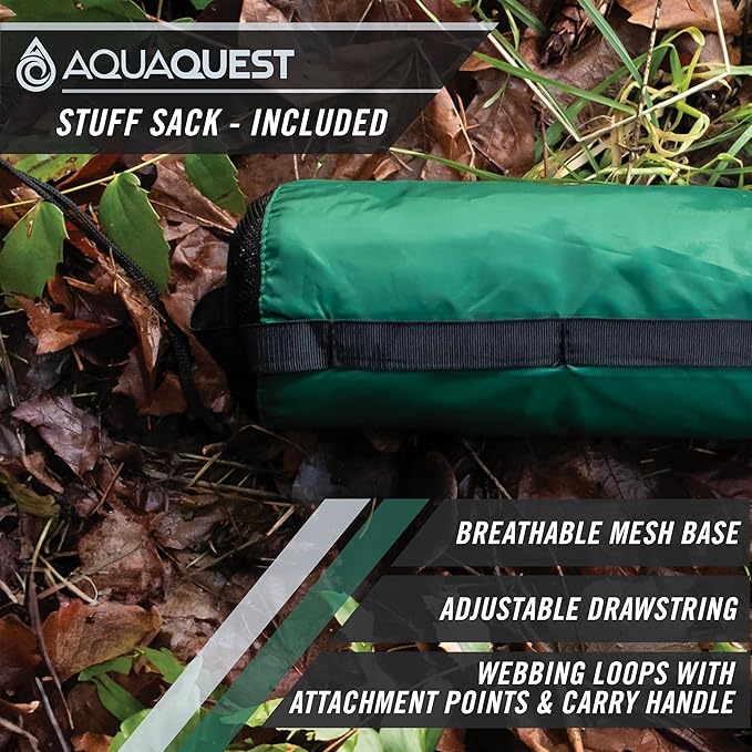 AquaQuest Guide Camping Tarp - Ultralight Tent Cover or Rain Fly - Waterproof Camping Gear Must Haves for Hiking, Hammock, Bivy & Survival, 13 x 10 ft, Forester Green