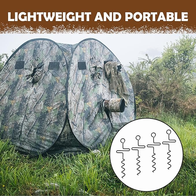 4 Pcs Hunting Blinds and Tarps Auger Stakes-13 Inch Steel Hunting Blind Stakes-Heavy Duty Forged Steel Tent Stakes for Ground Blinds Tent Camping and Tarps