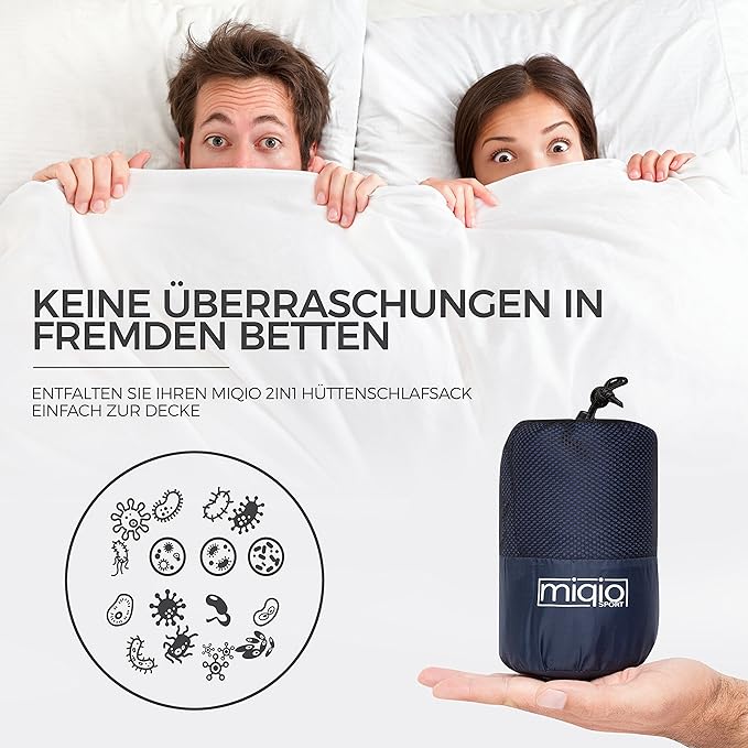 2-in-1 Sleeping Bag Liner and XL Sized Travel Sheet - All Around Zipper - 100% Cotton - Ultra Lightweight Sleep Liner for Hotel Hostel and Camping