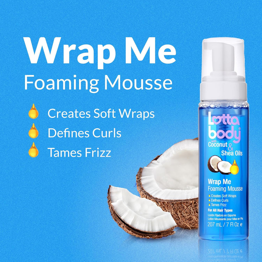 Lottabody Coconut Oil & Shea Curl Mousse | Anti-Frizz, Soft Wraps | 7 Fl Oz (2-Pack)