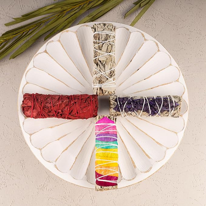 4 pc Sage Smudge Sticks with White Sage, Dragons Blood, Chakra Sage, Lavender Sage, Turkey Feather, & Smudging Guide – Home Cleansing, Energy Healing, Meditation, Reiki, & Clearing Negative Energy