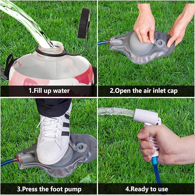 Portable Camping Shower Bag - 10L/2.2 Gallons 20/5 Gallons Solar Shower Water Bag with Foot Pump, Hose and Shower Head - Camp Shower for Camping, Beach, Travel, Outdoor Activities