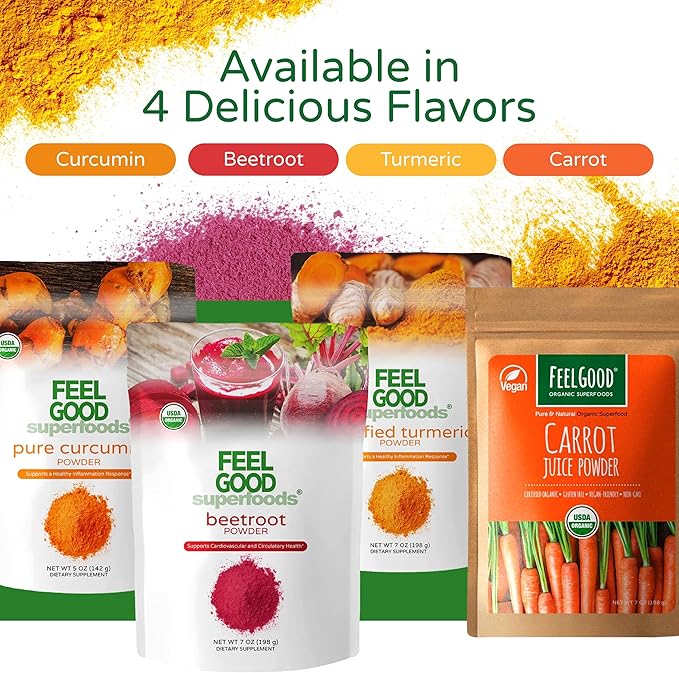 Feelgood Organic Superfoods Pure Curcumin Powder, Organic, Non-GMO, Vegan from Bulk Ground Turmeric Root from India, Curcuma Longa Joint Supplement, 5 oz