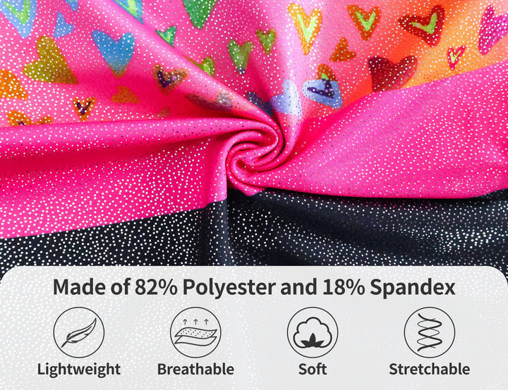 Domusgo Leotard for Girls Gymnastics Size 6-7 Years Old Glitter Pink Black Heart Biketards with Shorts