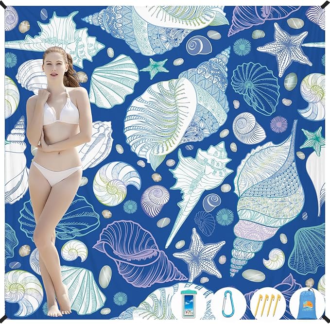 Beach Blanket Waterproof Sandproof 1-7 Adult Oversized 78 '' × 81 '' Lightweight Durable Compact Sand Free Beach Mat for Travel Camping Hiking Picnic Blanket Extra Large