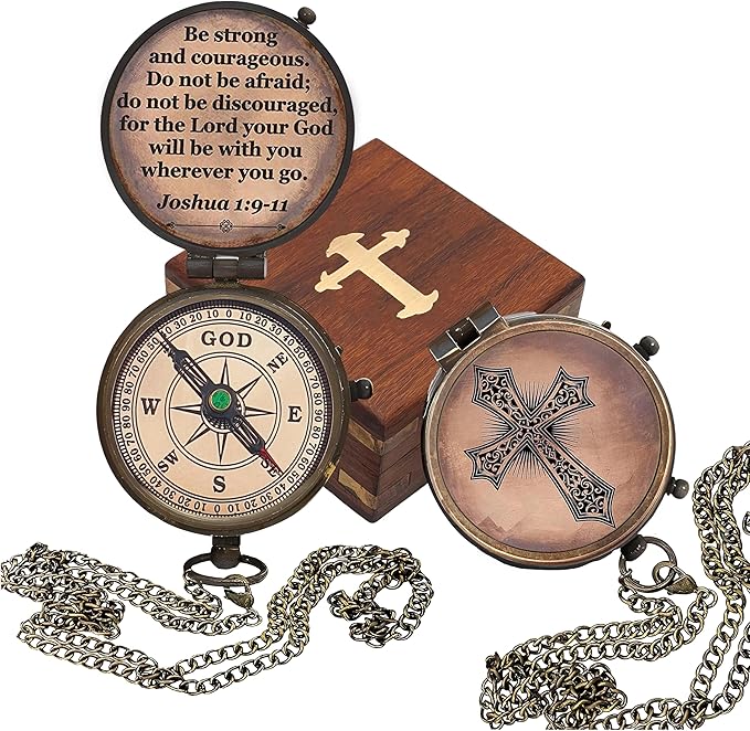 Baptism Gift Personalized Keepsake Compass Engraved Cross and Be Strong and Courageous, Confirmation Gift Ideas, Gift of Faith. Missionary