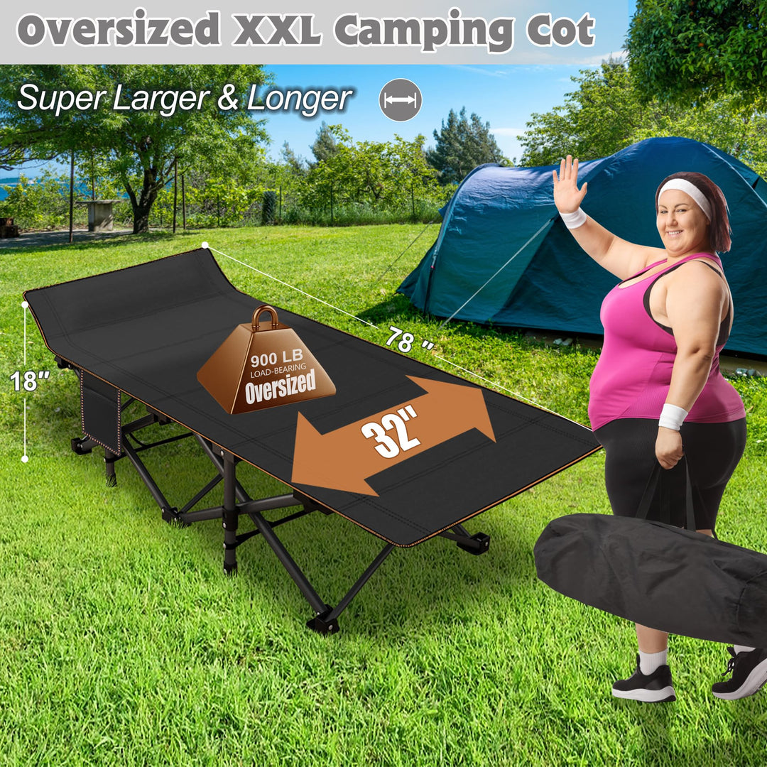ABORON 2Pack Oversized XXL Folding Camping Cot W/Mat for Adults, 78" L x 32" W x 18" H Heavy Duty Outdoor Bed with Carry Bag,1200 D Layer Oxford Travel Camp Cots