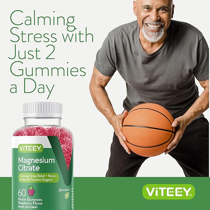 Magnesium Citrate Gummies for Adults & Teens - 66mg, Supports Calm Mood, Optimal Relaxation, Muscle Function - Vegetarian, Gelatin Free, GMO Free - Tasty Chewable Raspberry Flavored Gummy