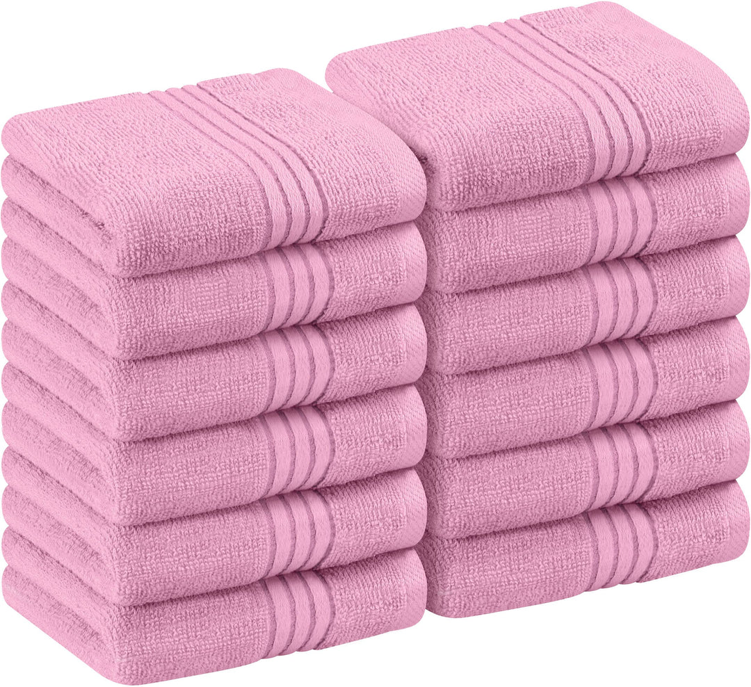 Utopia Towels 12 Pack Premium Wash Cloths Set, 12 by 12 Inches, 100% Cotton Ring Spun, Highly Absorbent and Soft Feel Washcloths for Bathroom, Spa, Gym, and Face, Pink