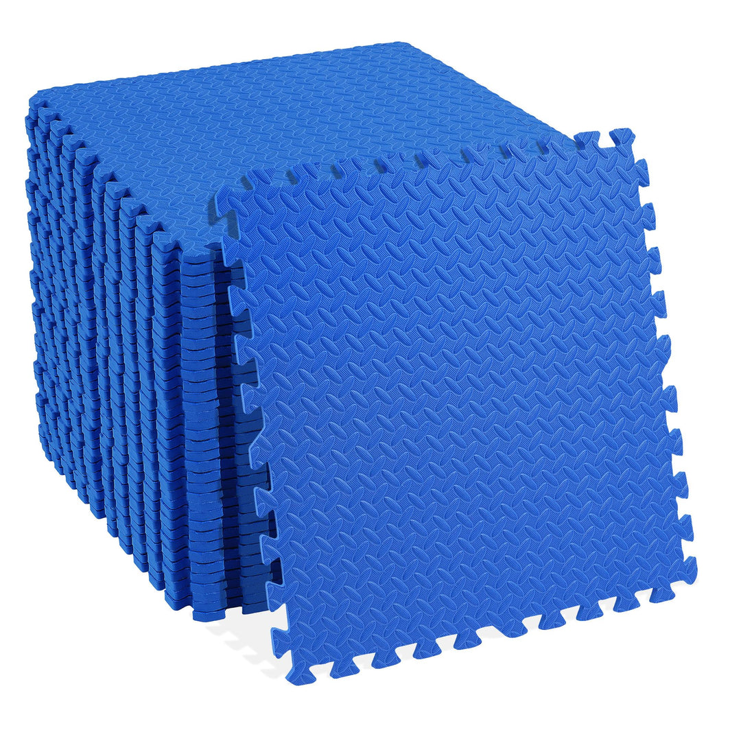 Signature Fitness Puzzle Exercise Mat with EVA Foam Interlocking Tiles, Blue, 1/2” Thick, 36 Tiles, 144 Sq Ft