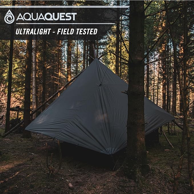 AquaQuest Guide Camping Tarp - Ultralight Tent Cover or Rain Fly - Waterproof Camping Gear Must Haves for Hiking, Hammock, Bivy & Survival, 10 x 7 ft, Olive Drab