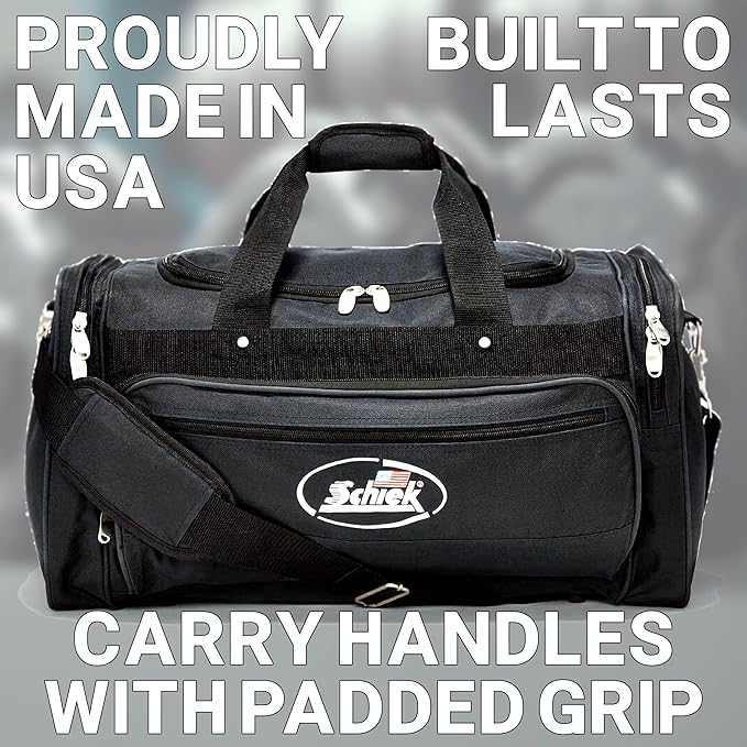 Schiek Sports Deluxe Gym Bag - Nylon Fabric Workout Bag with Adjustable Shoulder Strap