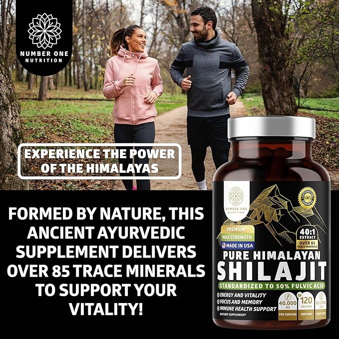 Pure Himalayan Shilajit Supplement for Men and Women, [40,000MG, Max Strength] Contains 50% Fulvic Acid with Over 85 Trace Minerals to Support Energy, Brain and Immunity, 120 Veg Caps