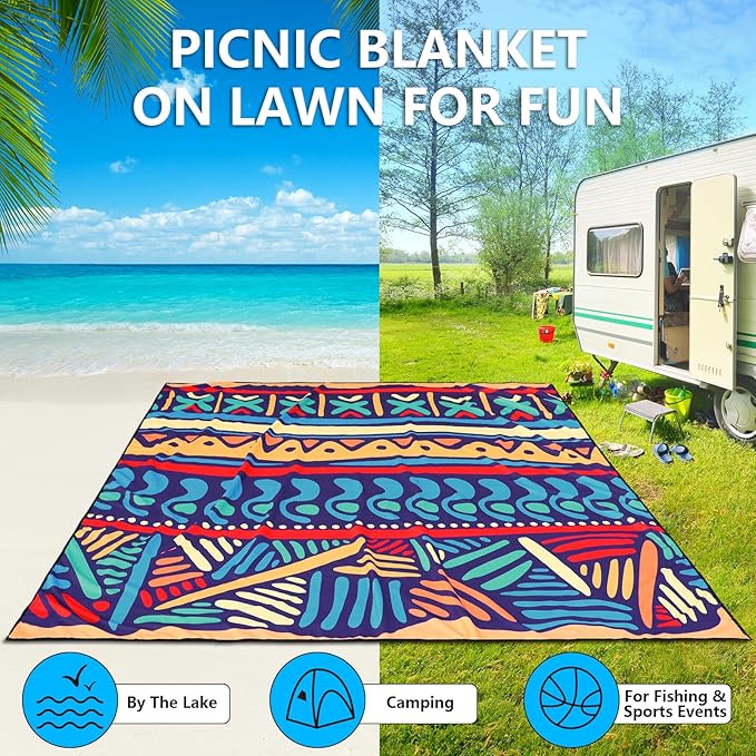 AISPARKY Beach Blanket Waterproof Sandproof, Oversized Large Beach Mat 79" X 83"/120"x108" for 1-8 Adults, Quick Drying&Compact&Lightweight, Picnic Mat Vacation Essentials for Beach Camping Travel