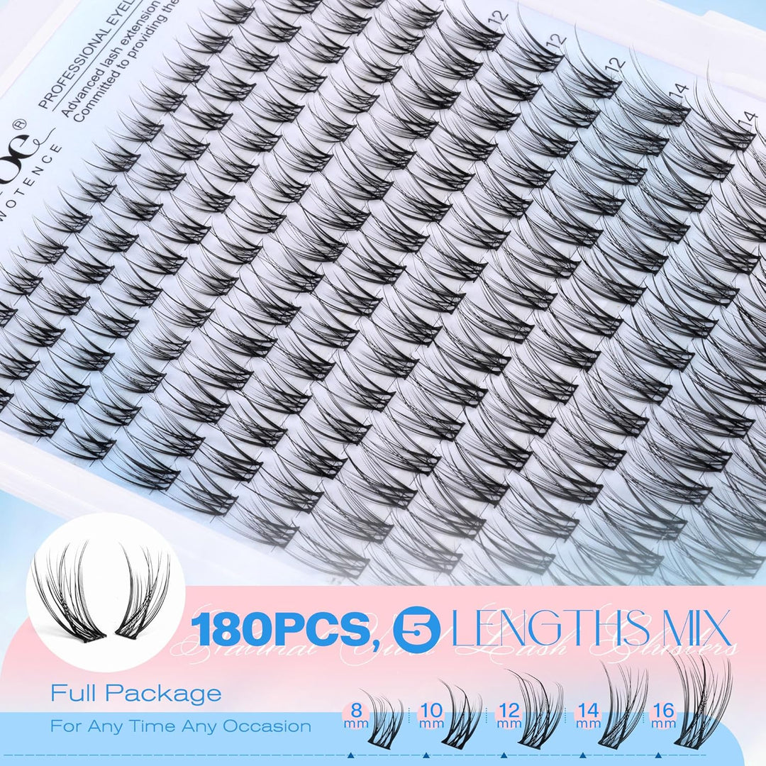 80D Full Volume Eyelash Clusters Kit | DIY Lash Extensions with Bond & Tweezers