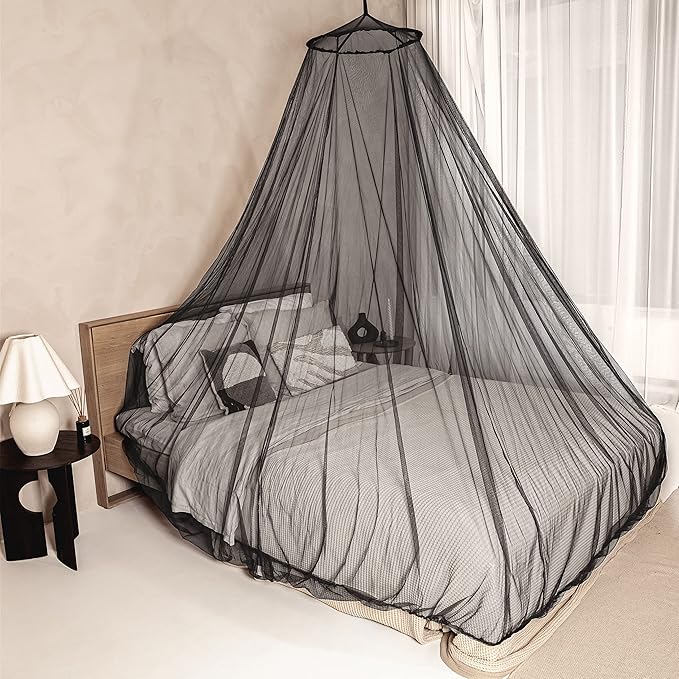 Black Mosquito Net for Single to King-Sized Beds – 2 Openings or Fully-Enclosed Bed Canopy – Conical Design for Decoration or Travel – Free Bag & Hanging Kit for Easy Setup