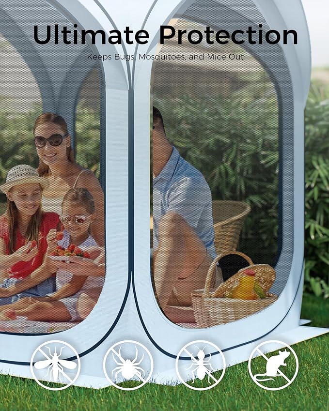 6x6 FT Pop-Up Screen House Tent, Portable Instant Screen Room Canopy with Mesh Doors and Carry Bag for Patio, Backyard, Deck, Camping, and Outdoor Activities,Light Blue