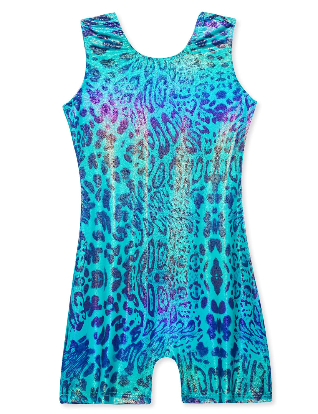 Domusgo Gymnastics Leotards for Girls Size 5-6 Years Old Shiny Emerald Leopard Sleeveless Biketards
