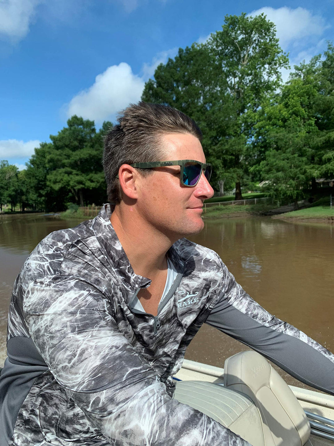 HUK, Polarized Lens Eyewear with Performance Frames, Fishing, Sports & Outdoors Sunglasses Panto, (Clinch) Green Mirror/Southern Tier Subphantis, Medium/Large