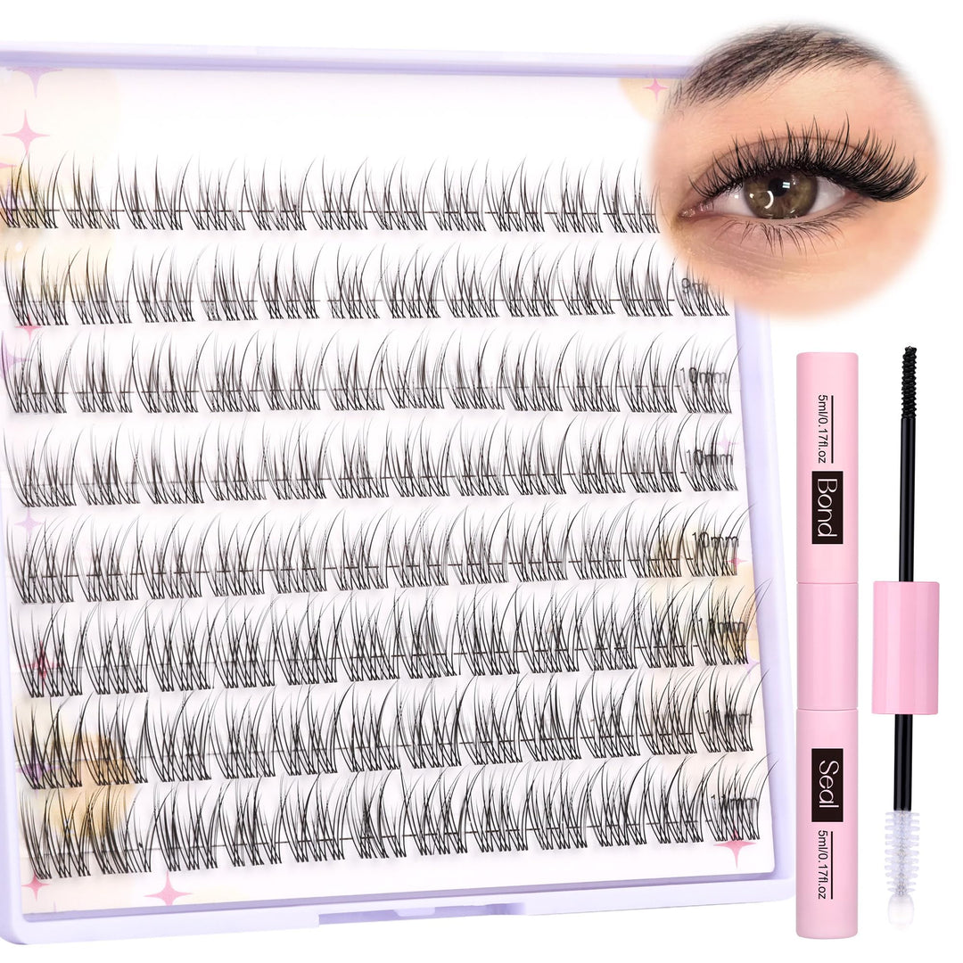 Natural Lash Extension Kit Wispy Eyelash Extension Kit 96Pcs 9-11Mm Lash Clusters Kit Clear Band Eyelash Clusters Diy Individual