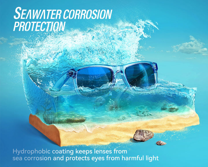 VELAZZIO Polarized Sunglasses for Men Women UV400 Protection Unisex Sunglasses Ultralight Frame for Driving Cycling Skiing, Clear Frame Blue Lens