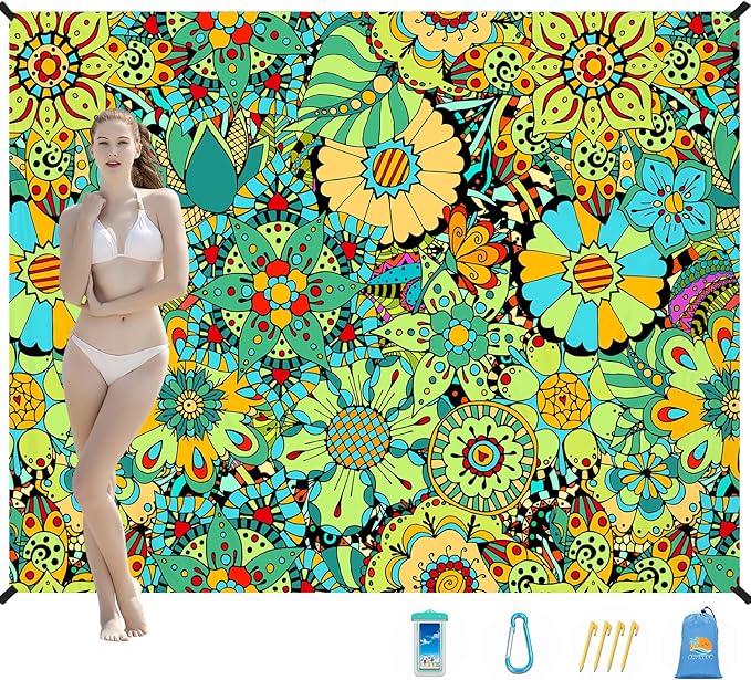 Beach Blanket Waterproof Sandproof 1-7 Adult Oversized 78 '' × 110 '' Lightweight Durable Compact Sand Free Beach Mat for Travel Camping Hiking Picnic Blanket Extra Large