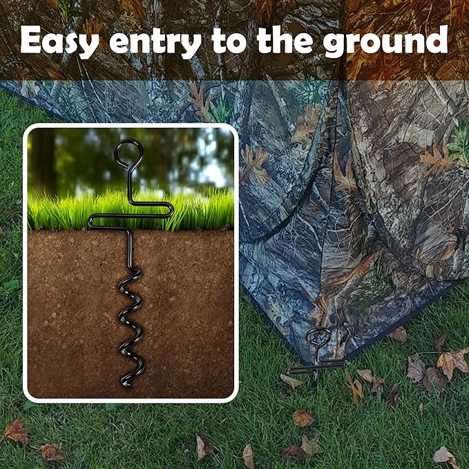 4 Pcs Hunting Blinds and Tarps Auger Stakes-13 Inch Steel Hunting Blind Stakes-Heavy Duty Forged Steel Tent Stakes for Ground Blinds Tent Camping and Tarps