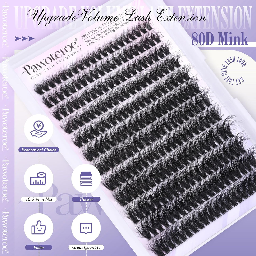80D Full Volume Eyelash Clusters Kit | DIY Lash Extensions with Bond & Tweezers