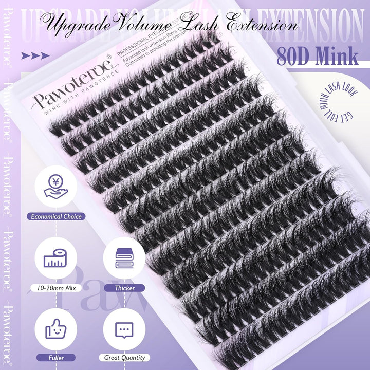 80D Full Volume Eyelash Clusters Kit | DIY Lash Extensions with Bond & Tweezers