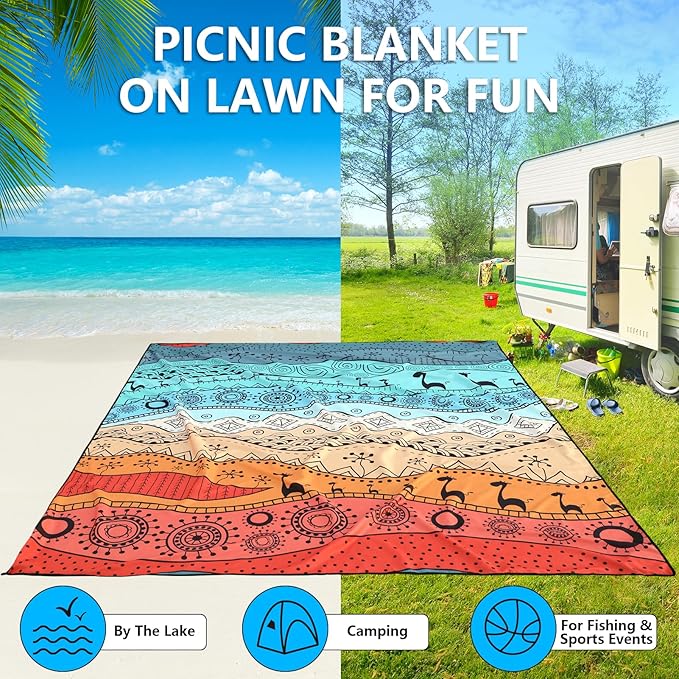 AISPARKY Beach Blanket Waterproof Sandproof, Oversized Large Beach Mat 79" X 83"/120"x108" for 1-8 Adults, Quick Drying&Compact&Lightweight, Picnic Mat Vacation Essentials for Beach Camping Travel