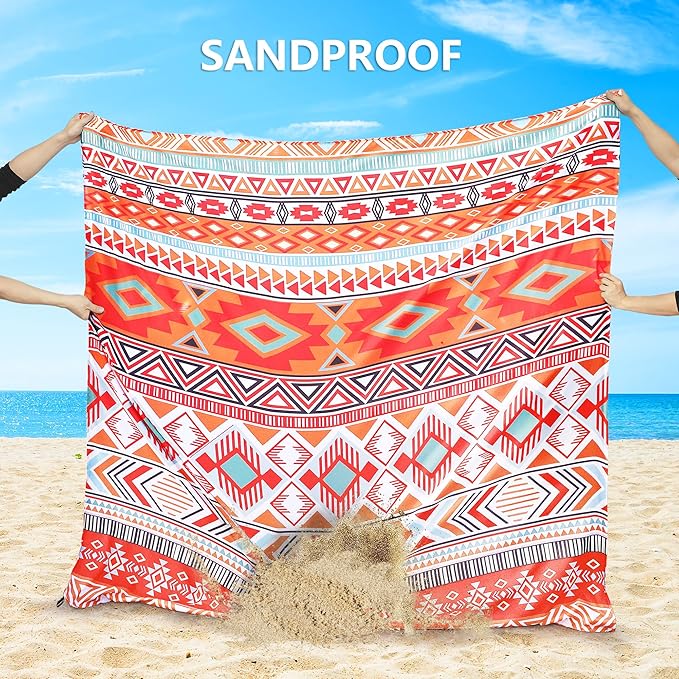 Beach Blanket Waterproof Sandproof Beach Mat 79" X 83" /10'x9'for 2-8 Adults Quick Drying Outdoor Picnic Mat Beach Accessories for Travel, Camping, Hiking