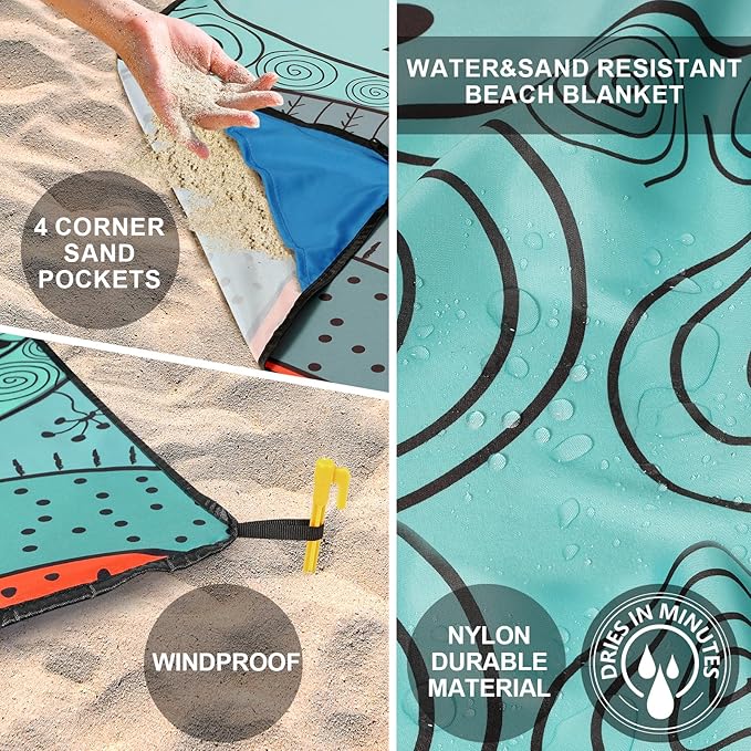 AISPARKY Beach Blanket Waterproof Sandproof, Oversized Large Beach Mat 79" X 83"/120"x108" for 1-8 Adults, Quick Drying&Compact&Lightweight, Picnic Mat Vacation Essentials for Beach Camping Travel