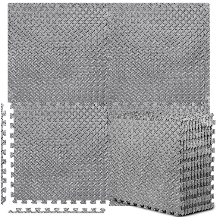 BEAUTYOVO Puzzle Exercise Mat with 12 Tiles Interlocking Foam Gym Mats, 24'' x 24'' EVA Foam Floor Tiles, Protective Flooring Mats Interlocking for Gym Equipment, Gray