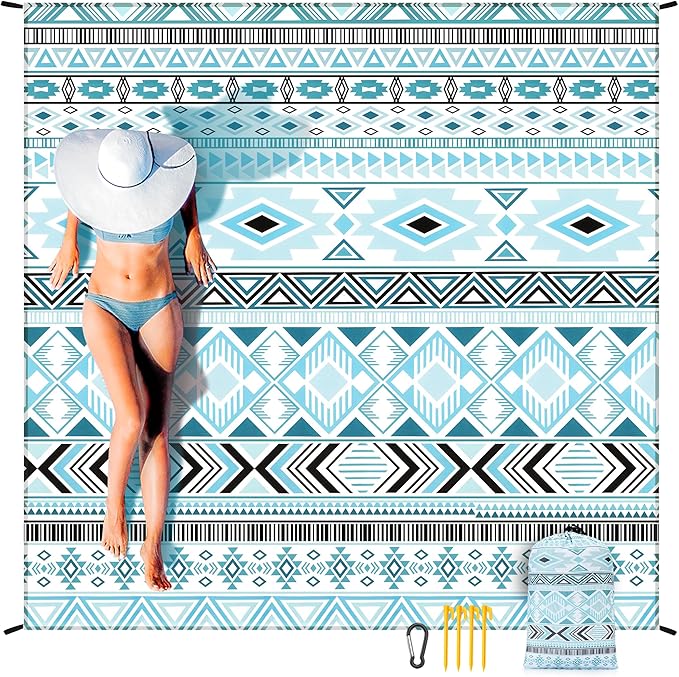 Beach Blanket Waterproof Sandproof Beach Mat 79" X 83" /10'x9'for 2-8 Adults Quick Drying Outdoor Picnic Mat Beach Accessories for Travel, Camping, Hiking