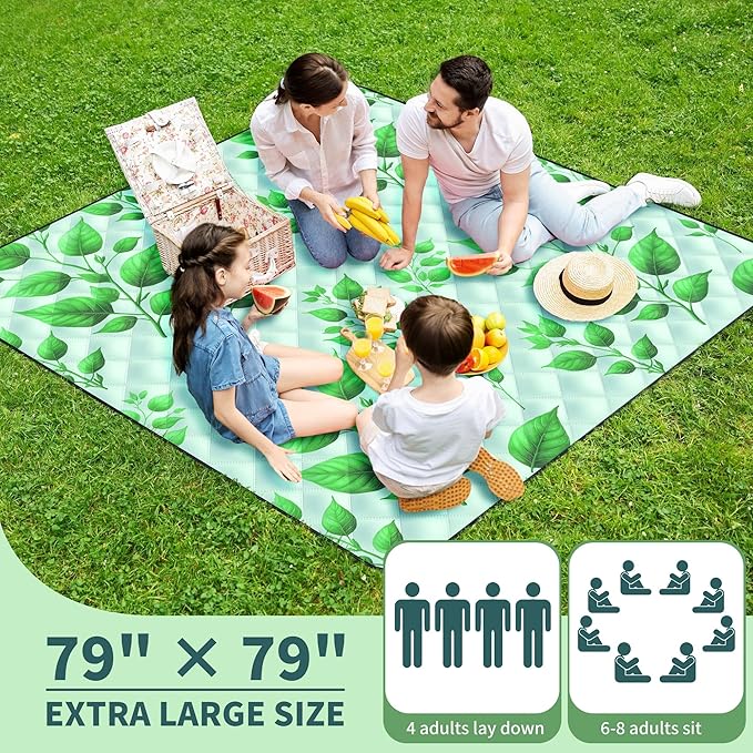 ANJ Outdoors (2025 Upgrade) Extra Large Waterproof Picnic Blankets | Foldable Sandproof Beach Blanket N Outdoor Blanket | 5-Layer Machine Washable Soft Picnic Mat for Camping, Grass, Park N Stadium