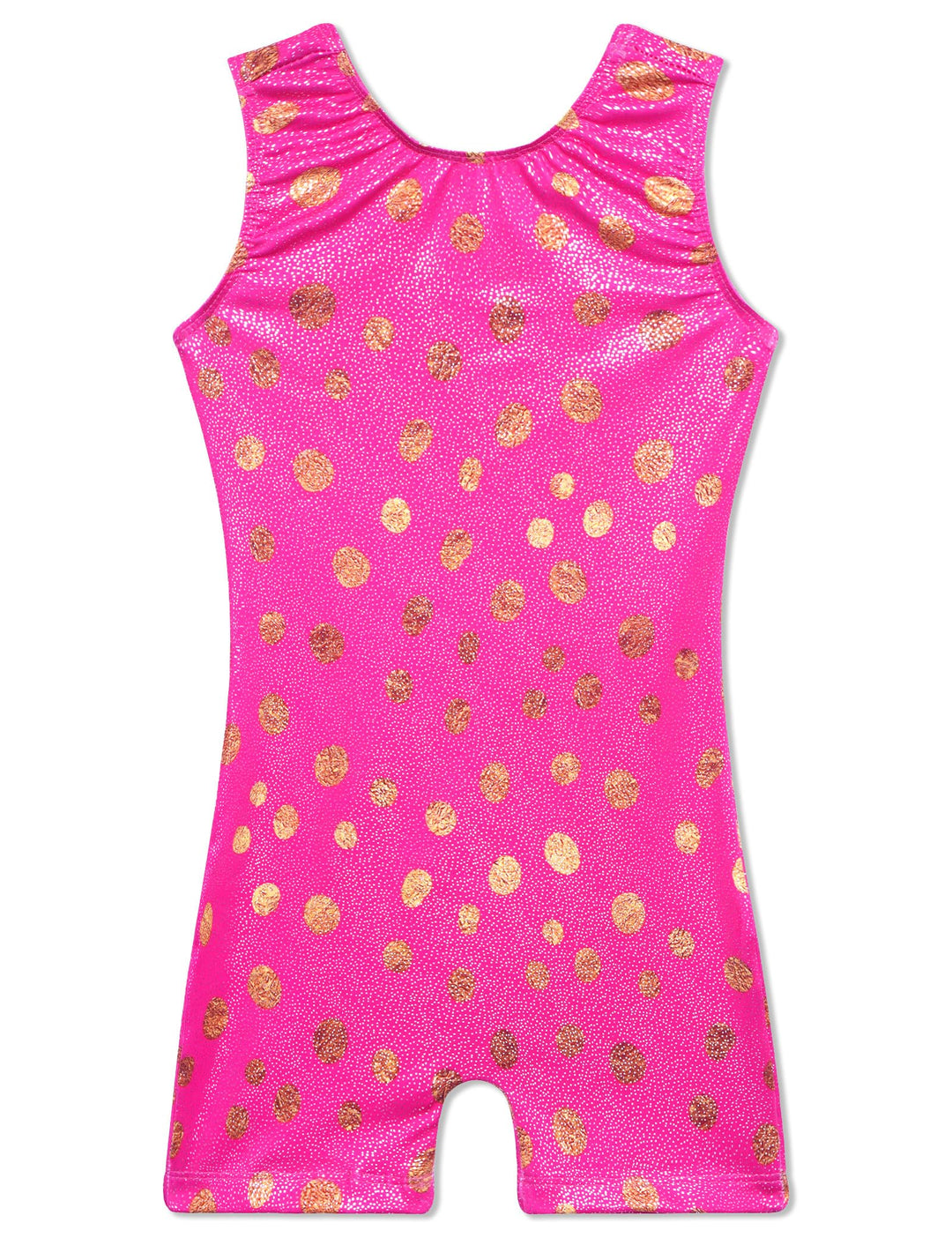 TENVDA Girls Gymnastics Leotards Size 6-7 Years Old Sparkly Hotpink Dots Print Sleeveless Tumbling Biketard Unitards