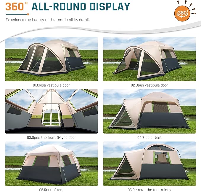 Tents for Camping 6 Person Camping Tent with Screen Porch, Weatherproof Large Cabin Tent with Rainfly and Carry Bag, Family Tent for Outdoor Camping and Backyard