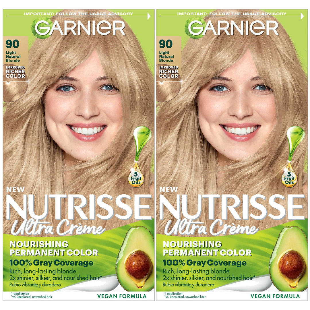 Garnier Hair Color Nutrisse Nourishing Creme, 90 Light Natural Blonde (Macadamia) Permanent Hair Dye, 2 Count (Packaging May Var