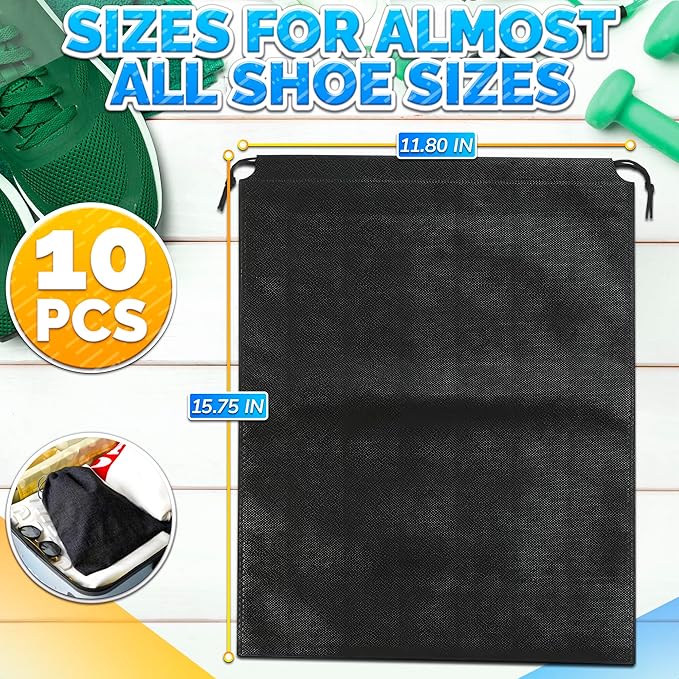 Shoe Storage Bags - 10 Pcs Travel Shoe Bags for Packing in Suitcase Waterproof Drawstring Bag Shoe Bags for Travel Shoe Bag for Gym Shoe Dust Bags - Soccer Cleat Bag Shoe Bags for Storage Sneaker Bag