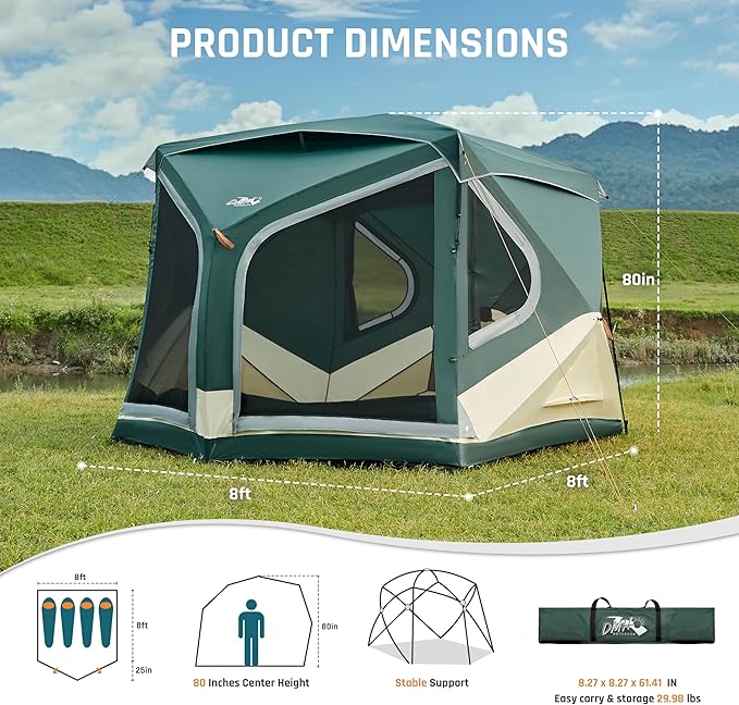 4/6/8 Person Instant Cabin Tent, Easy 60 Second Setup Family Tents for Camping, Pop up Camping Tent, Large Waterproof Tents for Outdoor Camping, Spacious Interior, Upgraded Ventilation