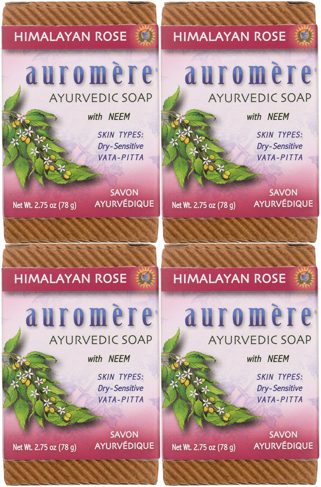 Auromere Ayurvedic Bar Soap, Himalayan Rose - Eco Friendly, Handmade, Vegan, Cruelty Free, Natural, Non Gmo (2.75 Oz), 4 Pack