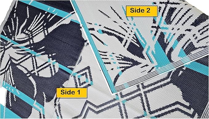 BalajeesUSA Outdoor Decor Patio Rugs – 6x9, Aqua Blue Waterproof Affordable Multipurpose Woven Plastic Straw All-Weather Waterproof Rug Reversible Camper mat Awning 7100