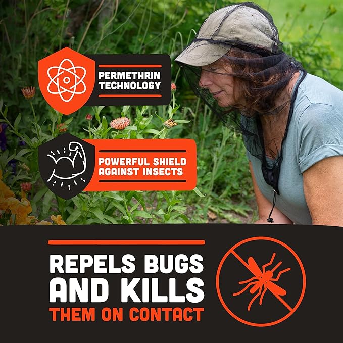 Ben's InvisiNet Xtra with Insect Shield - Comfortable Bug-Repelling Net with Permethrin & Drop Neck Design - High-Visibility Head Net with Pull String Sack