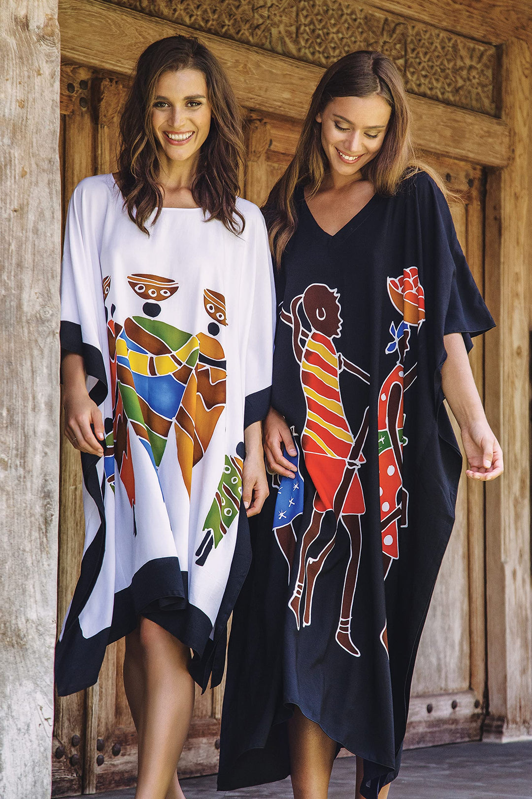 SHU-SHI Womens Short Caftan Poncho Tribal Tunic Swimwear Cover Up Red