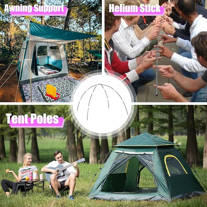 Betus Fibreglass Tent Poles Replacement - Pre-Assembled Black Tent Pole for Hiking & Camping - Easy to Install Outdoor Tent Repair Rod (12Ft)