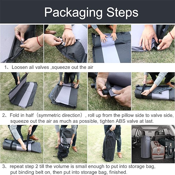 Automatic SUV air Mattress, Self Inflating Sleeping pad for car Camping or Tent Camping, Self-Inflatable Car Mattress with Inflatable Pillow Used for Minivan/SUV/Truck Back seat (Black)