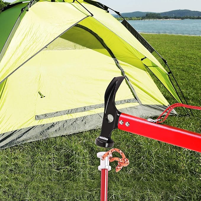 REDCAMP Aluminum Camping Hammer with Hook, 12" Portable Lightweight Multi-Functional Tent Stake Hammer for Outdoor,Black/Red/Orange/Blue