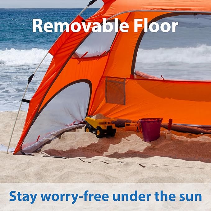 Beach Tent Pop Up Beach Sun Shade Tent with UPF 50+ UV Protection, Removable Floor Zippered Privacy & Ventilation Sun Shelter Family 3 to 4 Person