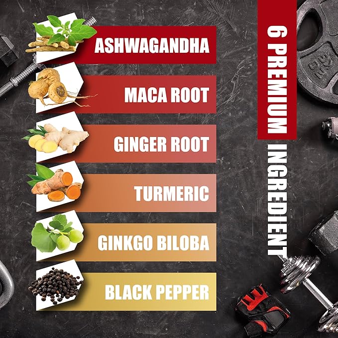 Ashwagandha Maca Root with Turmeric, Ginger, Ginkgo Biloba, Black Pepper - 90 Count - 3 Month Supply