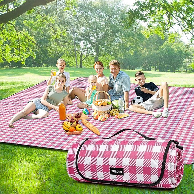 Picnic Blankets Outdoor Blanket, 80''x80'' Extra Large Beach Blanket Waterproof Sandproof Foldable & Machine Washable, Vintage Gingham Grass Lawn Park Blankets for Family Camping Party Music Festival